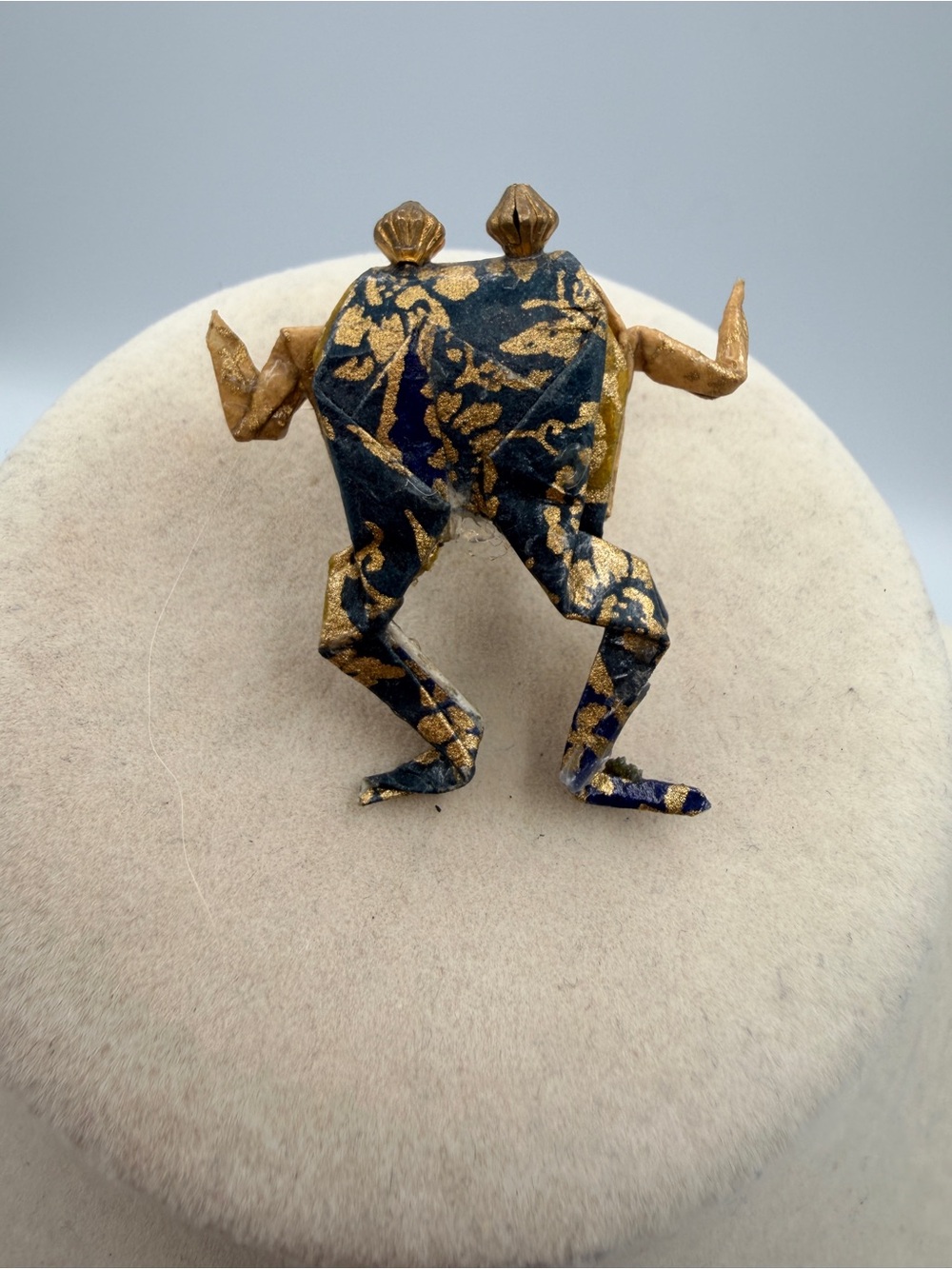 Handcrafted Japanese Washi Origami Frog Artisan Lapel Pin Brooch.